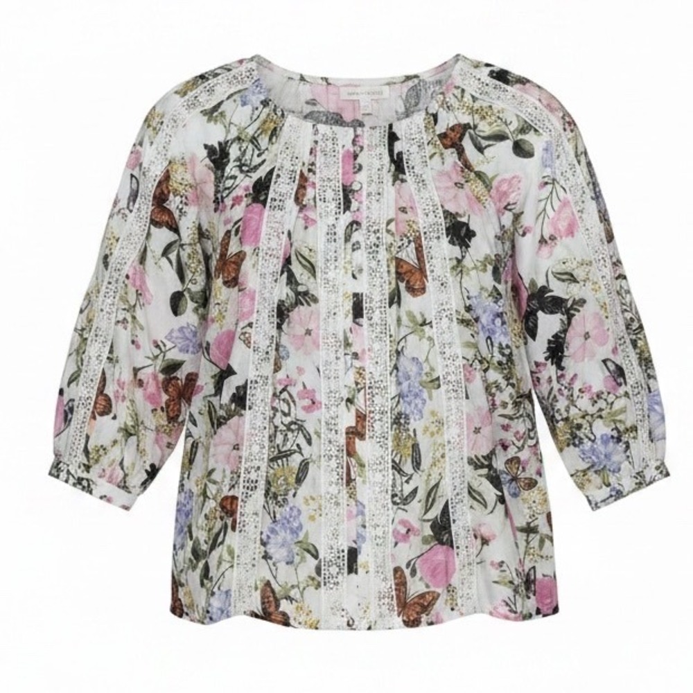 Fig + Flower Anthro Butterfly Floral Lace Trim Button Front NW